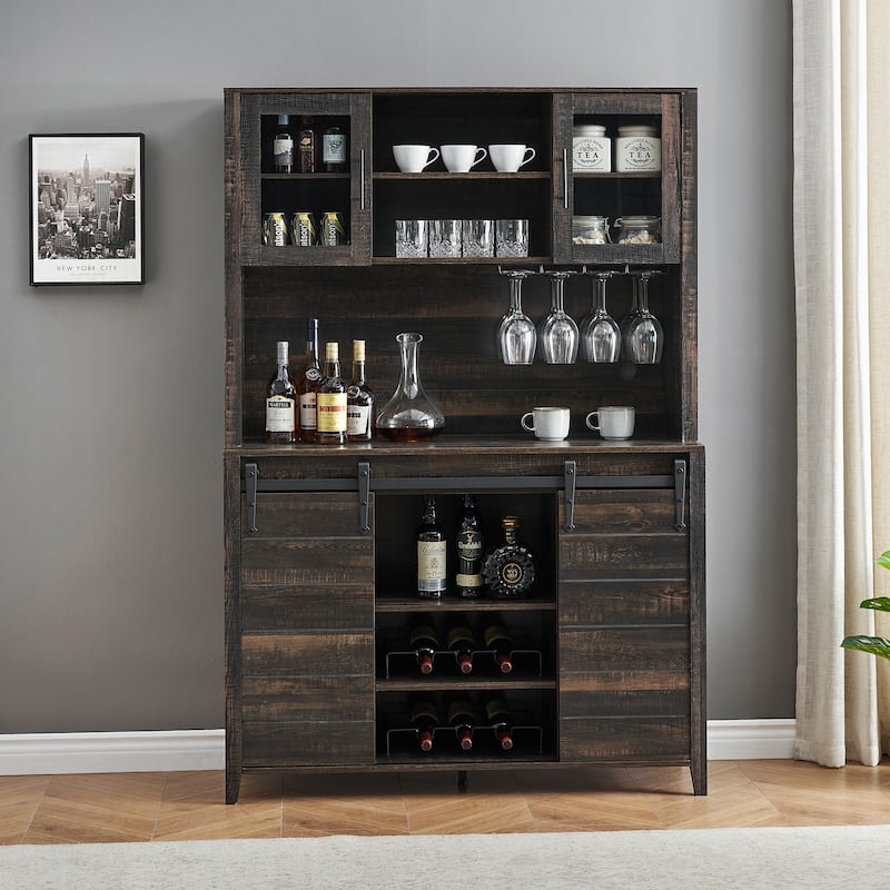 Farmhouse Wine Cabinet Kitchen Buffet with Wine Rack - 15.7"D x 47.2"W x 69.6"H