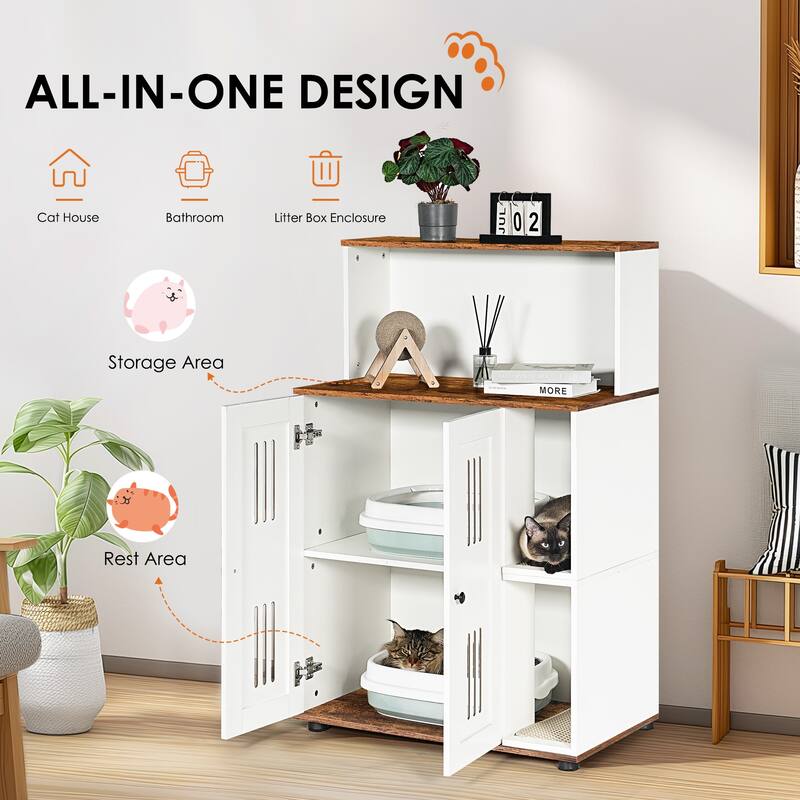 Anmytek Litter Box Enclosure for 2 Cats,Hidden Cat Furniture