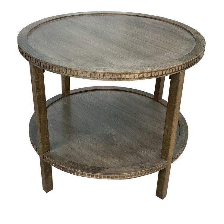 Rohan 28-inch Round Mango Hardwood Side Table with Shelf - Brown - Wood/MDF