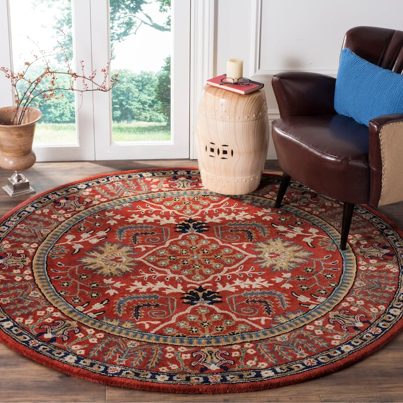 SAFAVIEH Handmade Antiquity Mirosava Traditional Oriental Wool Rug - 4' Round - Red/Multi