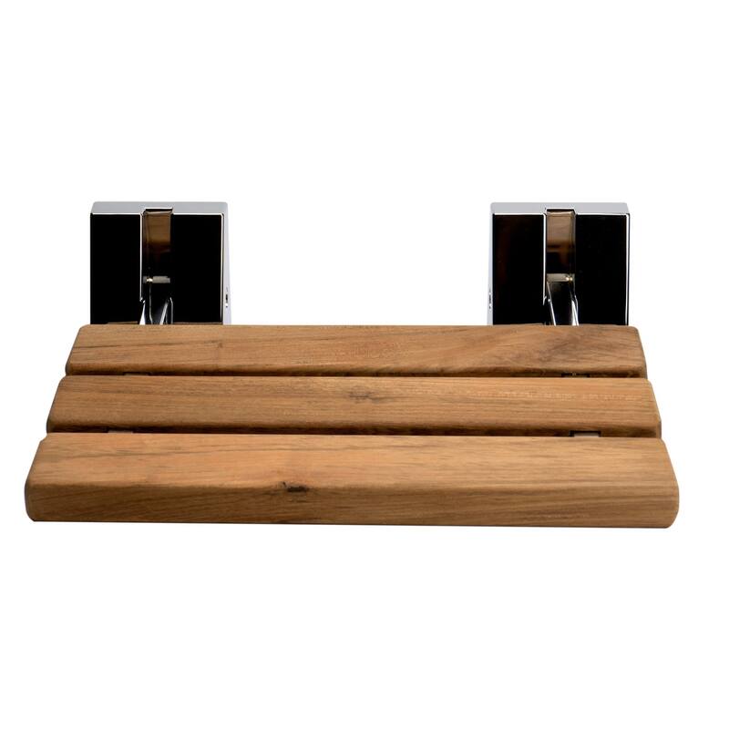 Polished Chrome 16" Folding Teak Wood Shower Seat Bench
