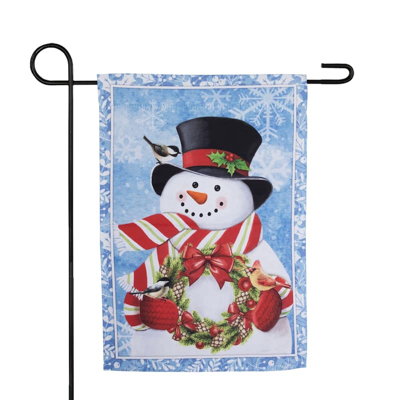 Snowman with Wreath Outdoor Christmas Garden Flag - 18" x 12.5"