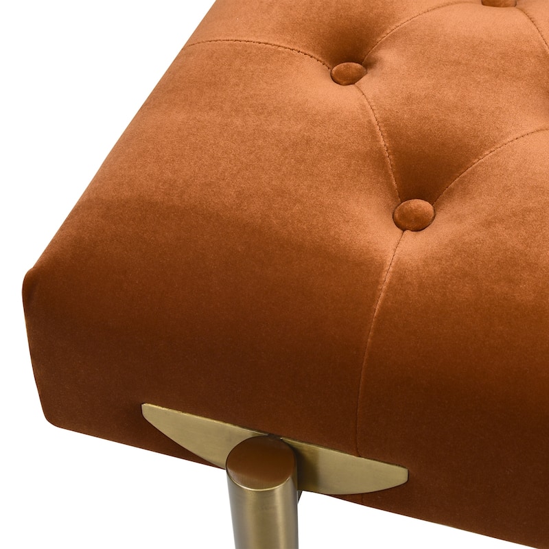 Upholstered Gold Accent Bench, Velvet, Sturdy Solid Birchwood and Plywood Frame