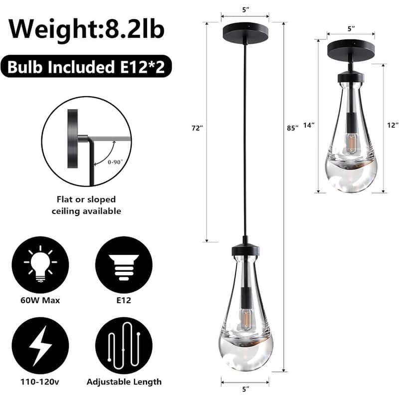 KAYLA Farmhouse Chandelier for Staircase, Foyer, Glass Pendant Light Fixture for Kitchen Island (Bulb Included)