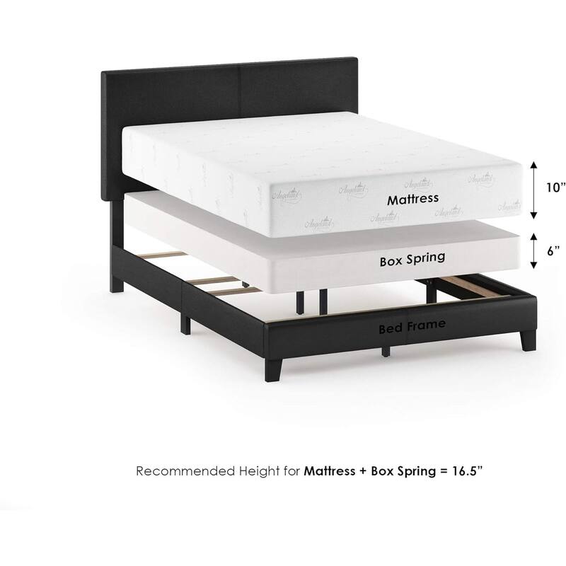 King Bed Frame Upholstered Black PU Leather Platform Bed Modern Glam Style