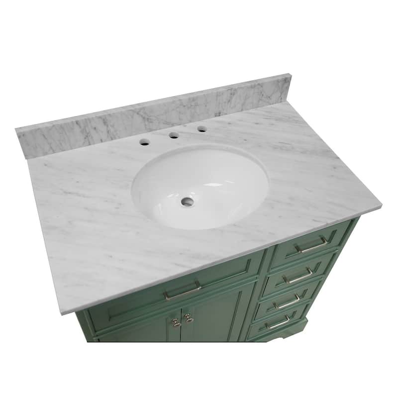 KitchenBathCollection Aria 36" Bathroom Vanity with Carrara Marble Top