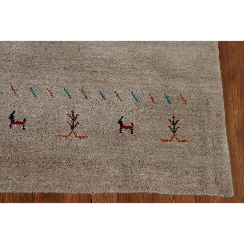 Tribal Gabbeh Oriental Rug Hand-Knotted Modern Wool Carpet - 5'7"x 7'11"