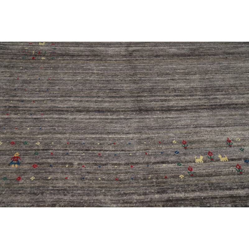 Hand Knotted Oriental Viscose Silk Carpet Tribal Animal Pictorial Greys & Charcoal Gabbeh Area Rug - 11' 8'' X 11' 9''