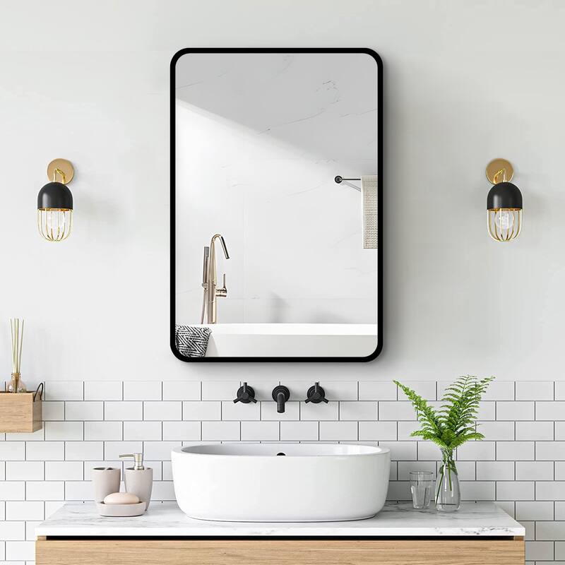 Black Rectangular Framed Surface or Recessed Mount Bathroom Medicine Cabinet with Mirror