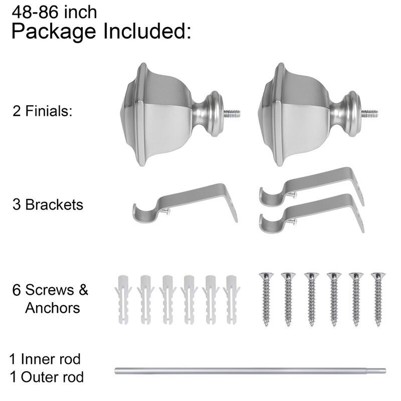 UTOPIA ALLEY Wall Mounted 3/4 Inch Curtain Rod, Single Decorative Drapery Rod, Adjustable Curtain rods for Windows