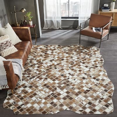 Pelle Leather Mosaic Squares Abstract-Edged Area Rug
