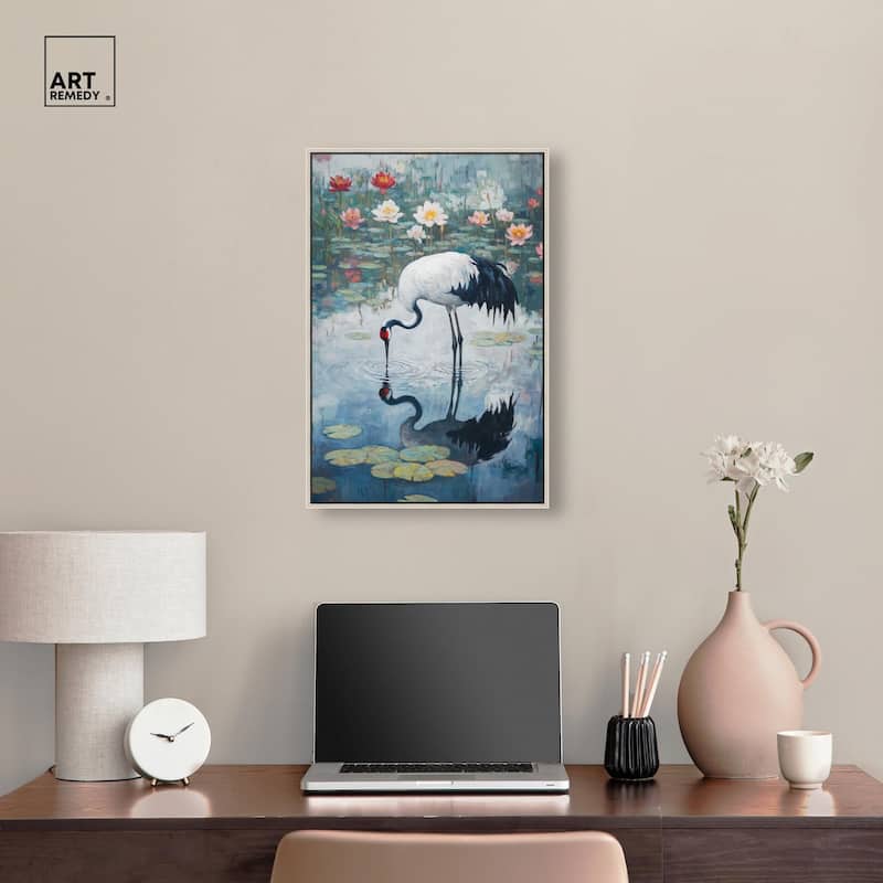 Crane in Lilies Canvas by Art Remedy