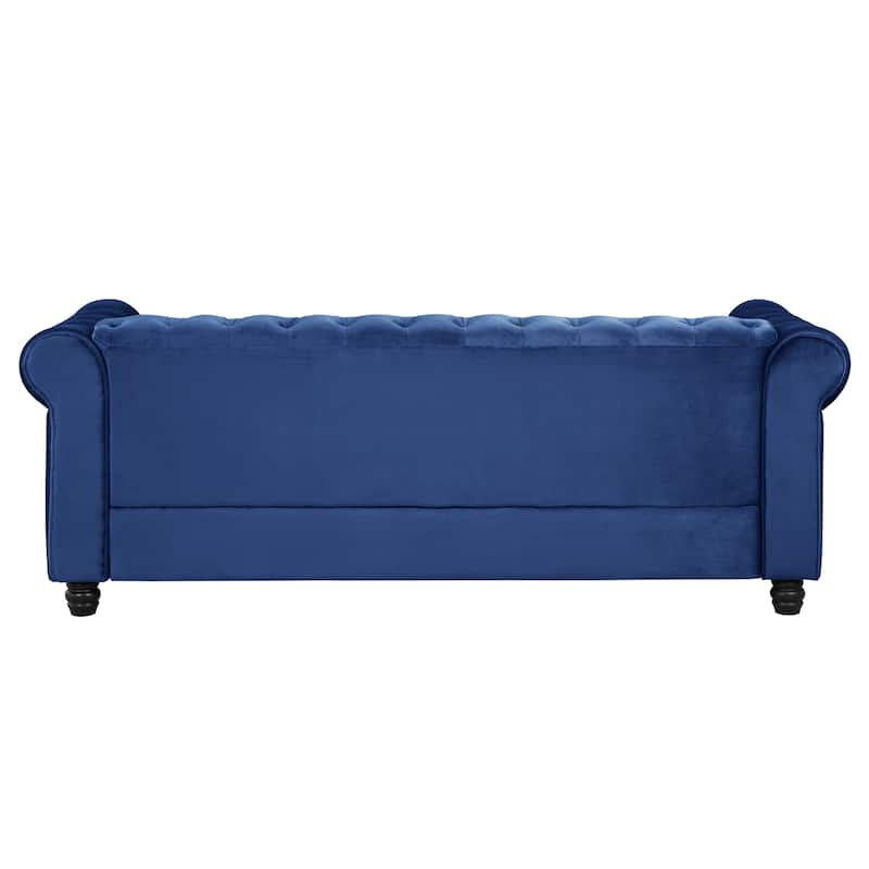 Morden Fort Velvet Upholstered Chesterfield Sofa with Nailhead and Solid Legs for Living Room