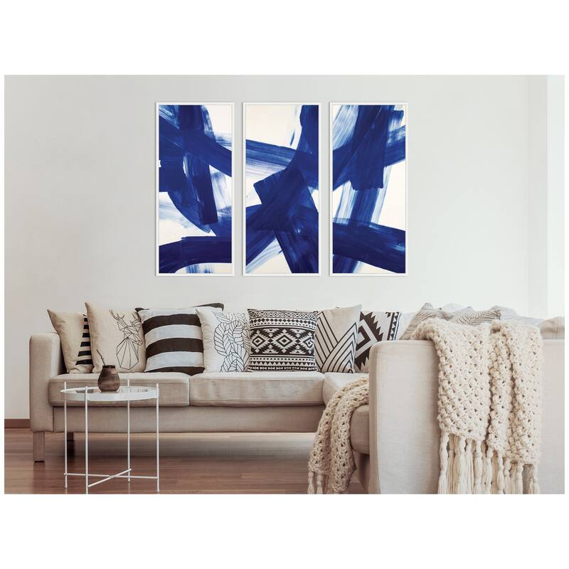 Kate and Laurel Cobalt Mark No. 1, No. 2, & No. 3 3 Piece Framed Canvas Wall Art Set by Amy Lighthall