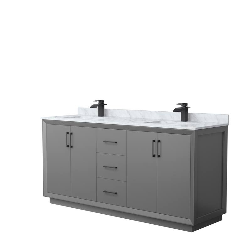 Strada 72-Inch Double Vanity Set, Carrara Marble Top - Dark Gray, Black Trim, Carrara Marble Top