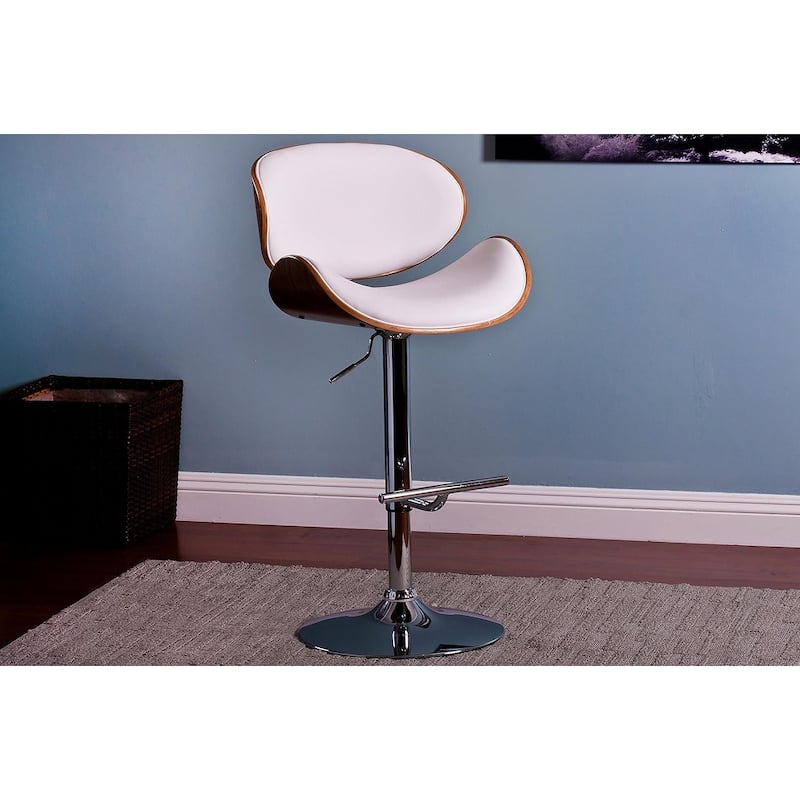 Adjustable Swivel Bar Stool - Walnut Bentwood with Curved White Seat