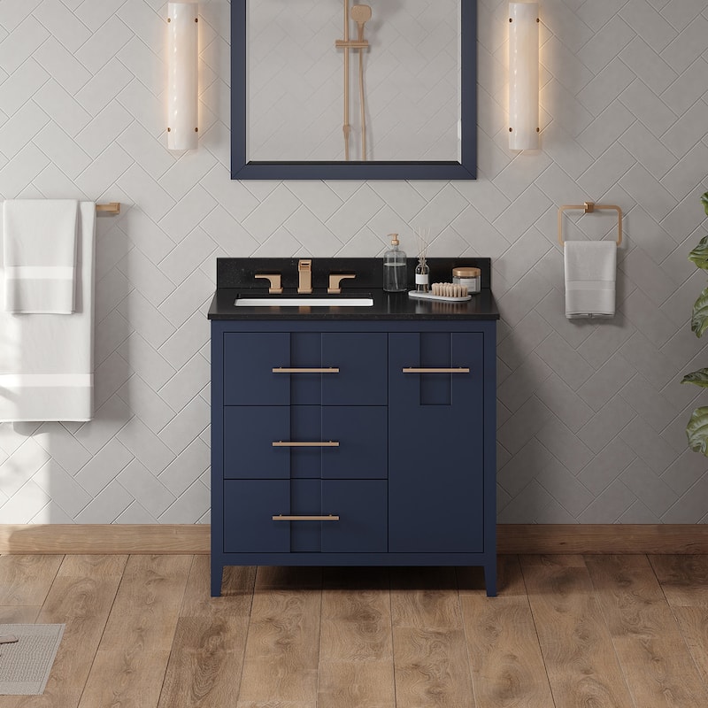 Jeffrey Alexander VKITKAT36R-GRANITE Katara 36" Free Standing Vanity - Hale Blue / Black - Painted