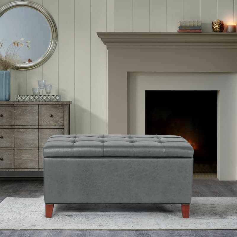 Adeco Storage Ottoman Bench Rectangular PU Leather Assembly Required
