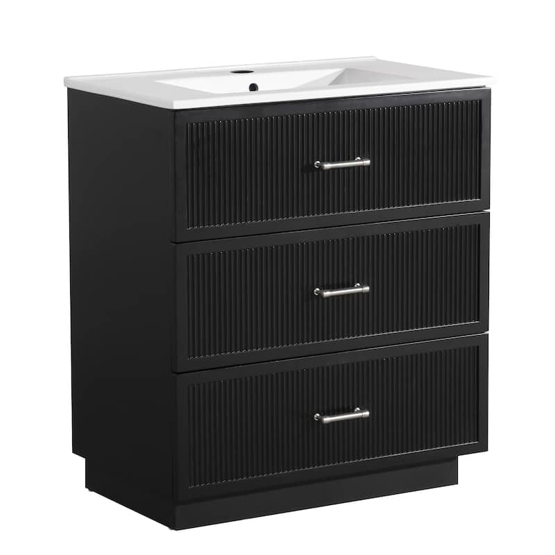 30 Inch Floor Standing Bathroom Vanity with Ceramic Sink and 2 Drawers