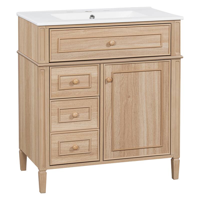 Roomfitters 30" Bathroom Vanity with Sink, Solid Wood Frame, Flip-Out Drawer, 2 Soft-Close Drawers & Door