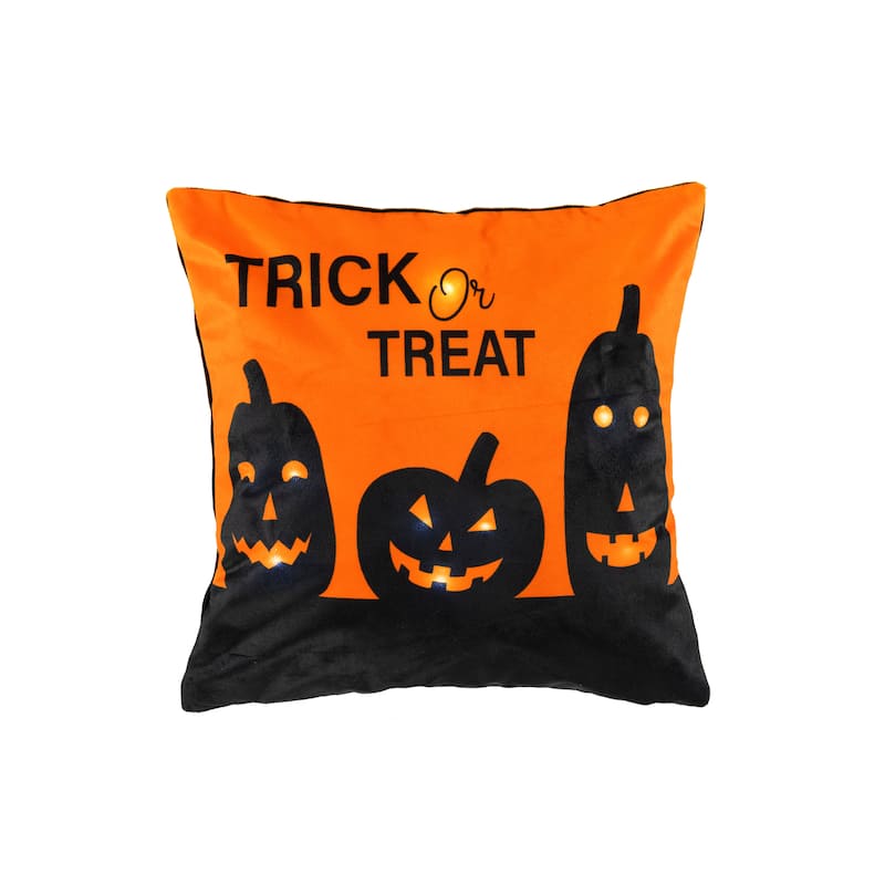Lush Decor Trick Or Treat Pumpkin LED Decorative Pillow Single - 12" x 12" - Orange/Black