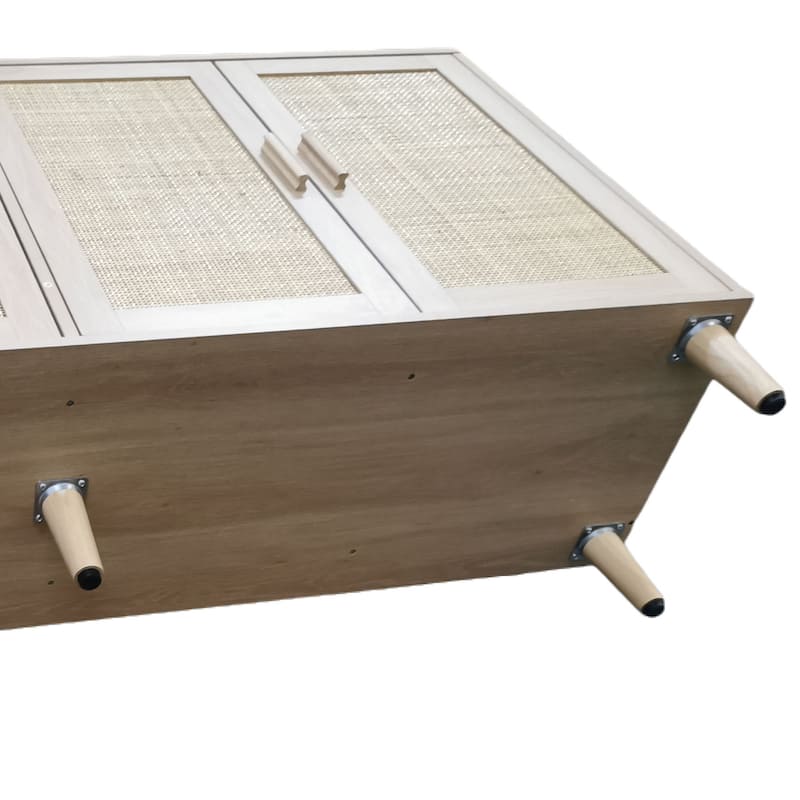 62.20" Modern Rattan Decorative Storage Cabinet with Solid Wood Legs, 4 Doors, Adjustable Shelves Versatile for Home,Office