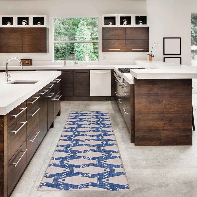 Seabourne Machine Washable Coastal Ivory and Blue Area Rug