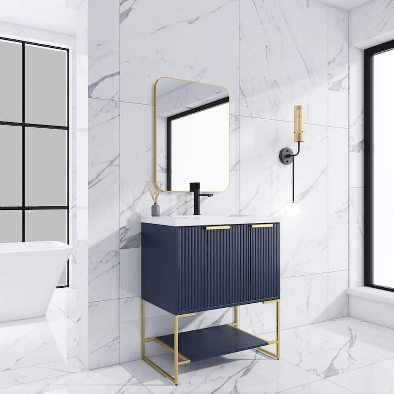 24"/30" Plywood Freestanding Bathroom Vanity Set with White Sink