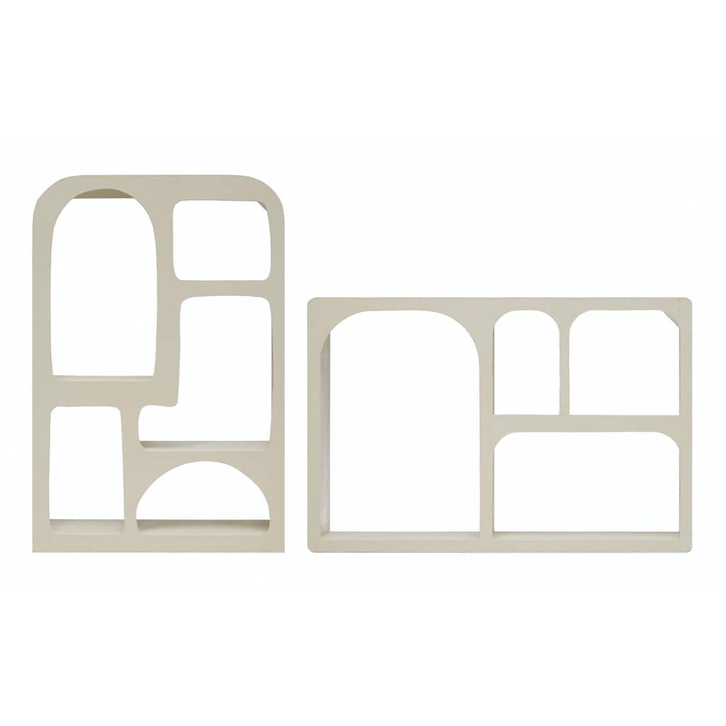 Fir Wood & MDF Organic-Sectioned Wall Shelf, Antique White, 2 Styles