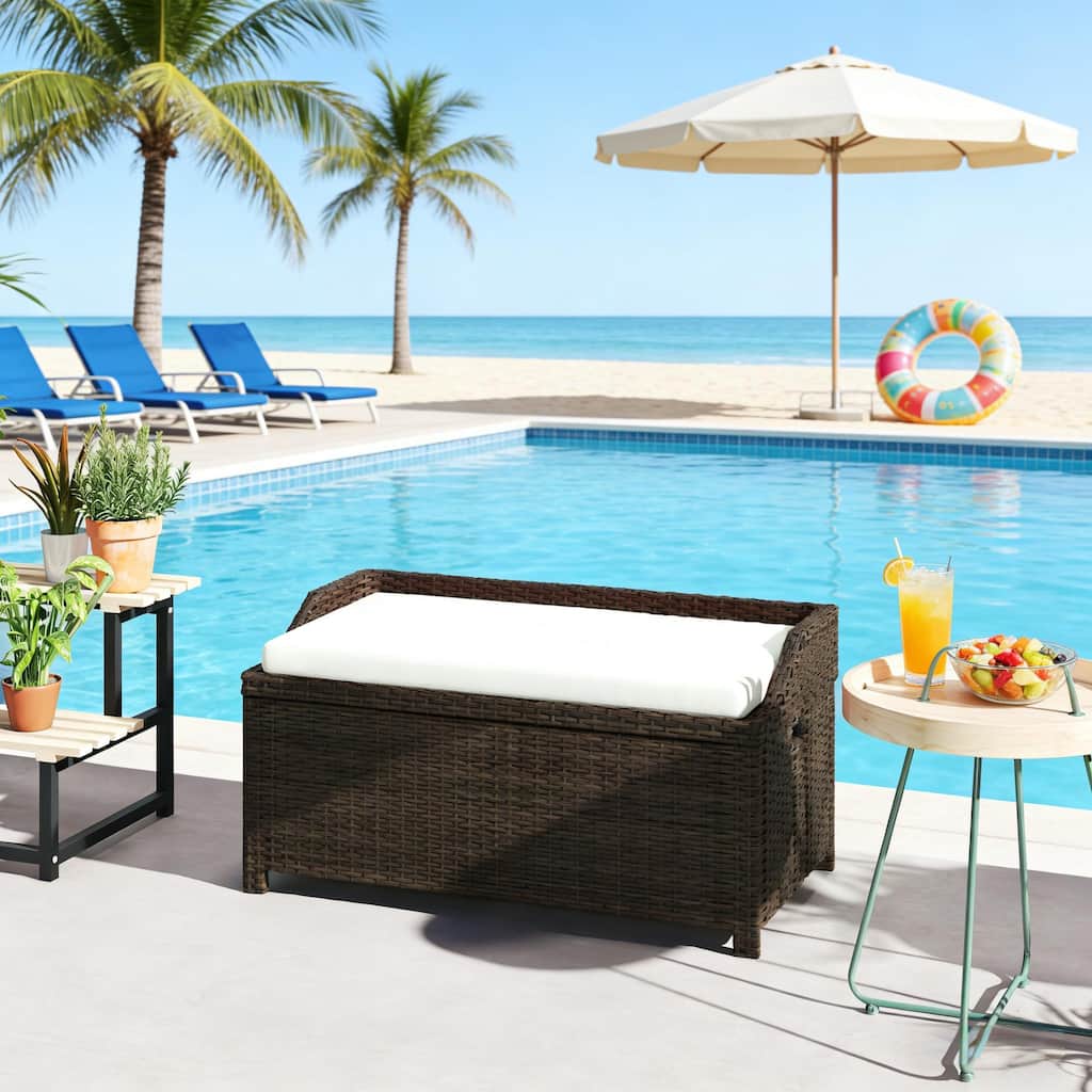 GDFStudio Outdoor Leontine Aluminum PE Rattan 2-in-1 Storage Bench