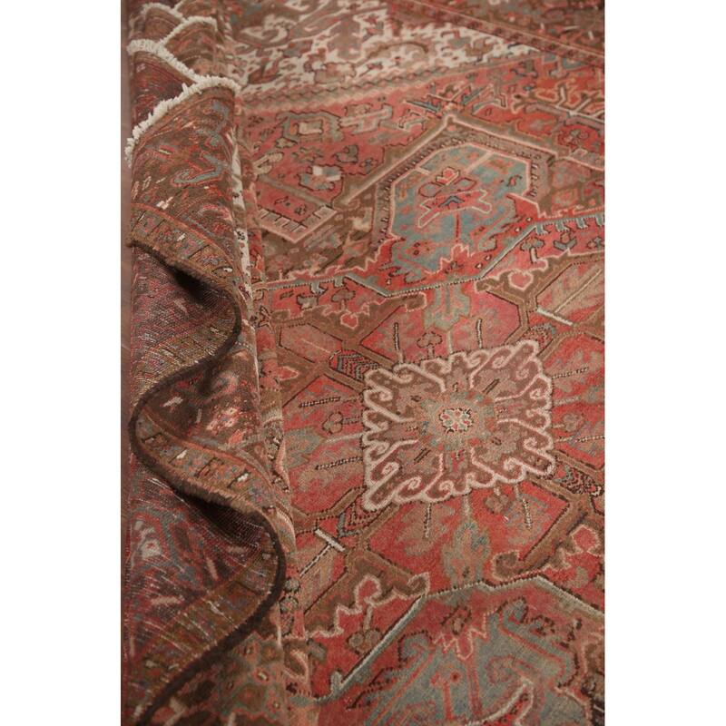 Hand Knotted Oriental 100% Wool Carpet Traditional Medallion Pink Heriz Area Rug - 12' 7'' X 9' 9''