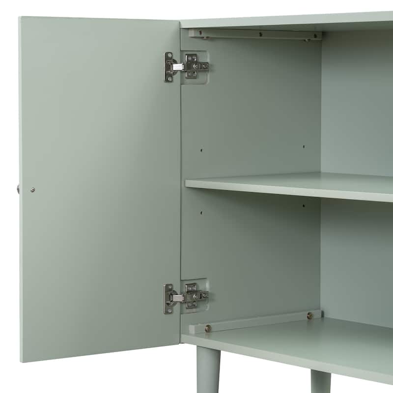 Elegant Four-Door Sideboard with Wavy Pattern Doors, Cylindrical Legs, and Sleek Metal Handles