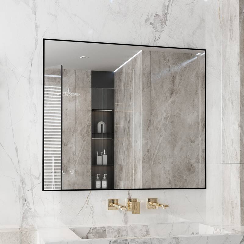 Aluminum Alloy Framed Wall Mounted Bathroom Vanity Accent Mirror in - 36" * 42" - Black