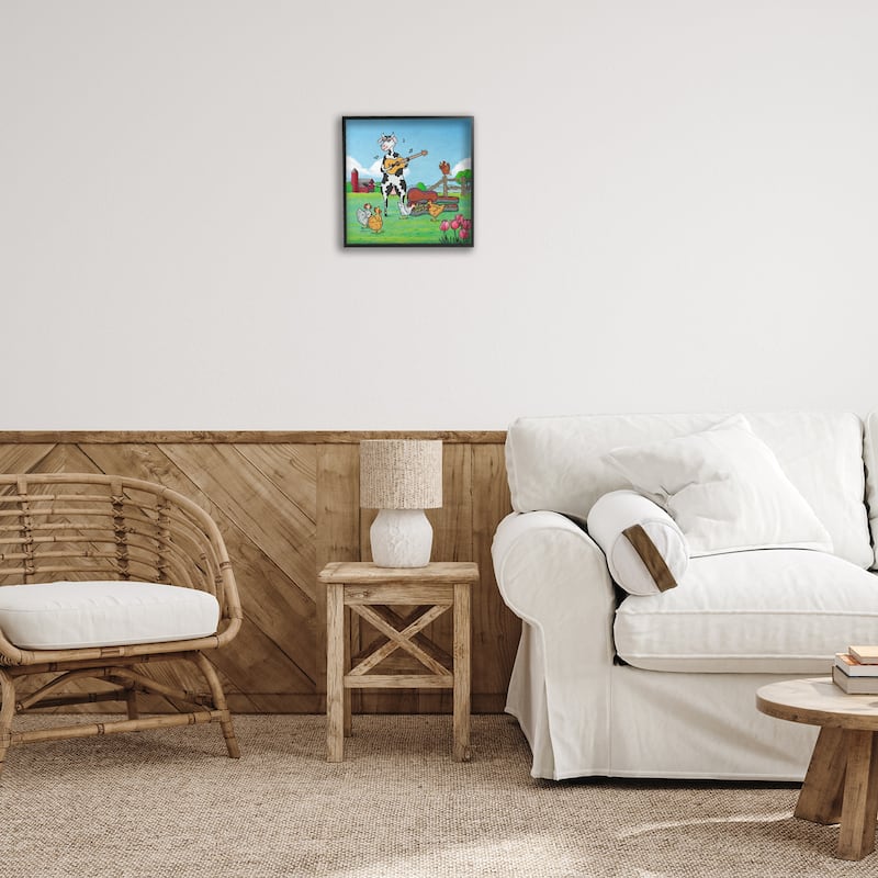 Stupell Busking Cow with Audience Framed Giclee Art Design By Roger Straub