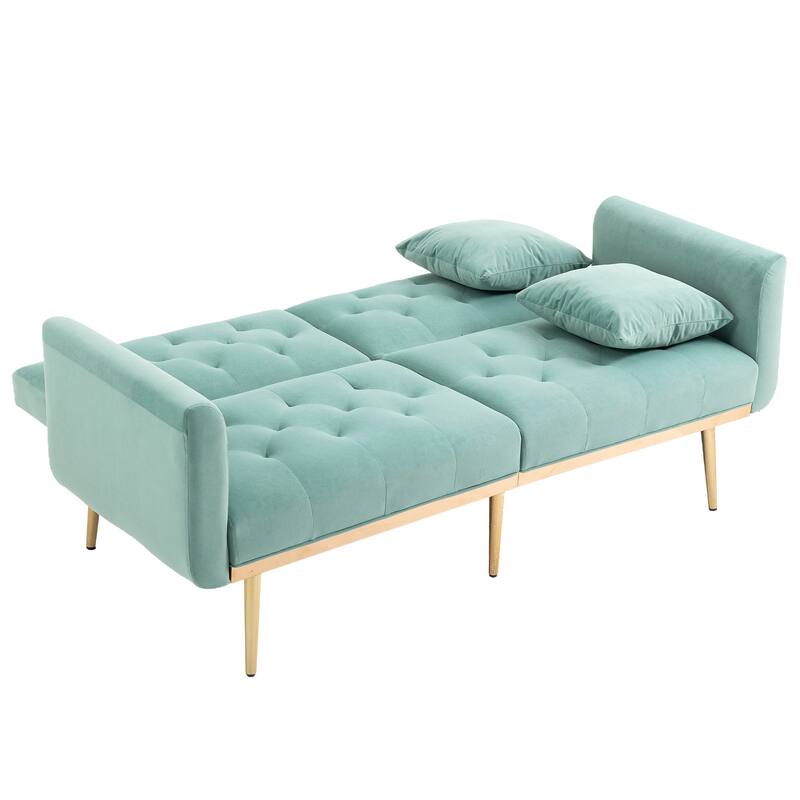 65.35" Velvet Futon Sofa Bed with Adjustable Backrest