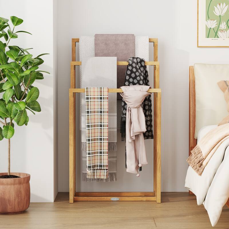 Gymax 3-Tier Freestanding Towel Rack w/ 3 Hanging Crossbars for