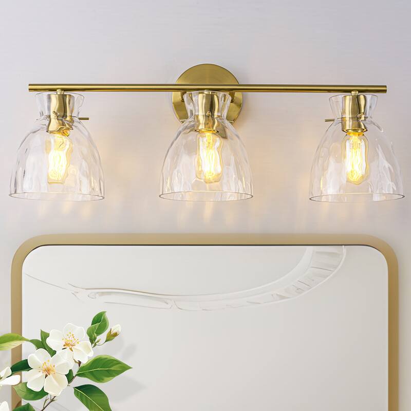 Starsky 3-Lights Modern Dimmable Hammered Glass Bathroom Vanity Light