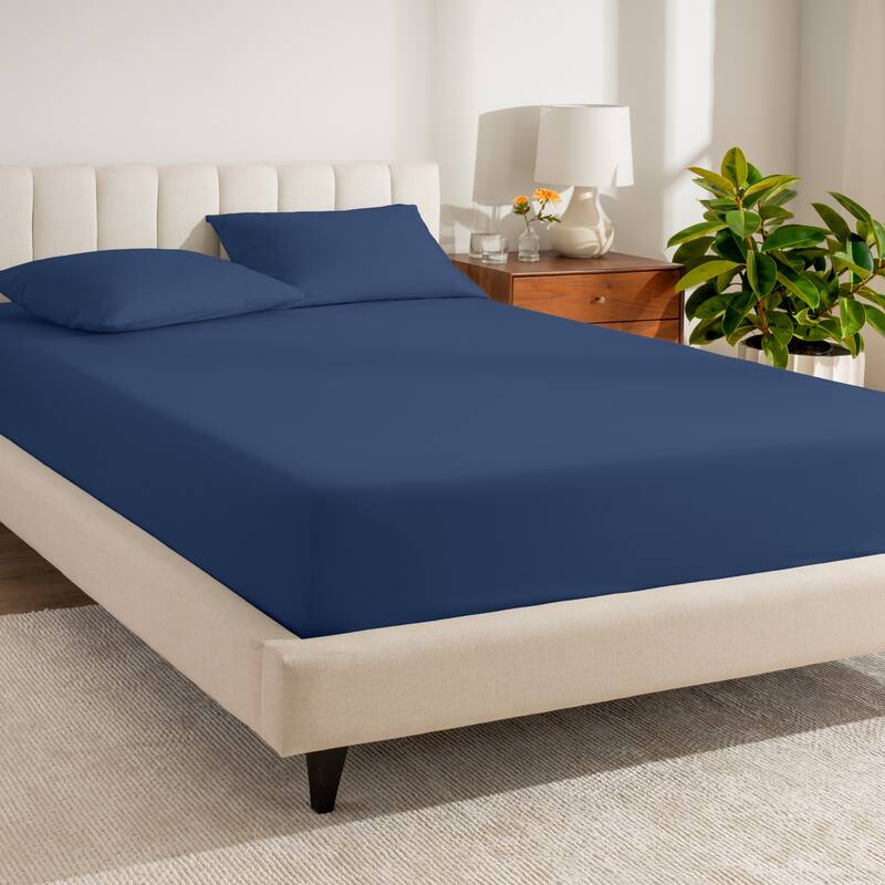 Bare Home Organic Cotton Percale Fitted Bottom Sheet - King - Dark Blue