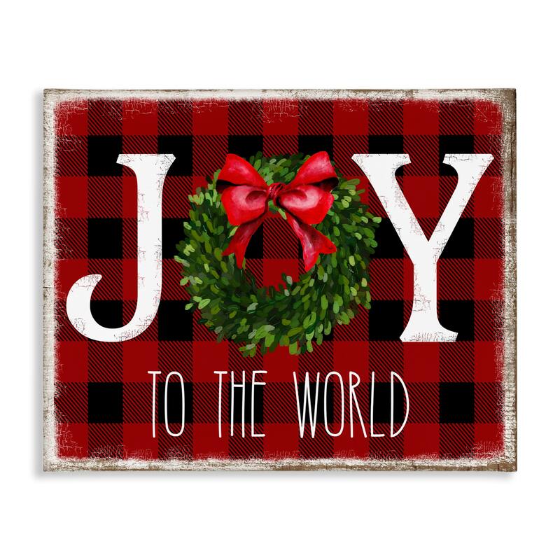 Stupell Joy To World Christmas Charm Buffalo Plaid Canvas Wall Art - Multi-Color - 30 x 40