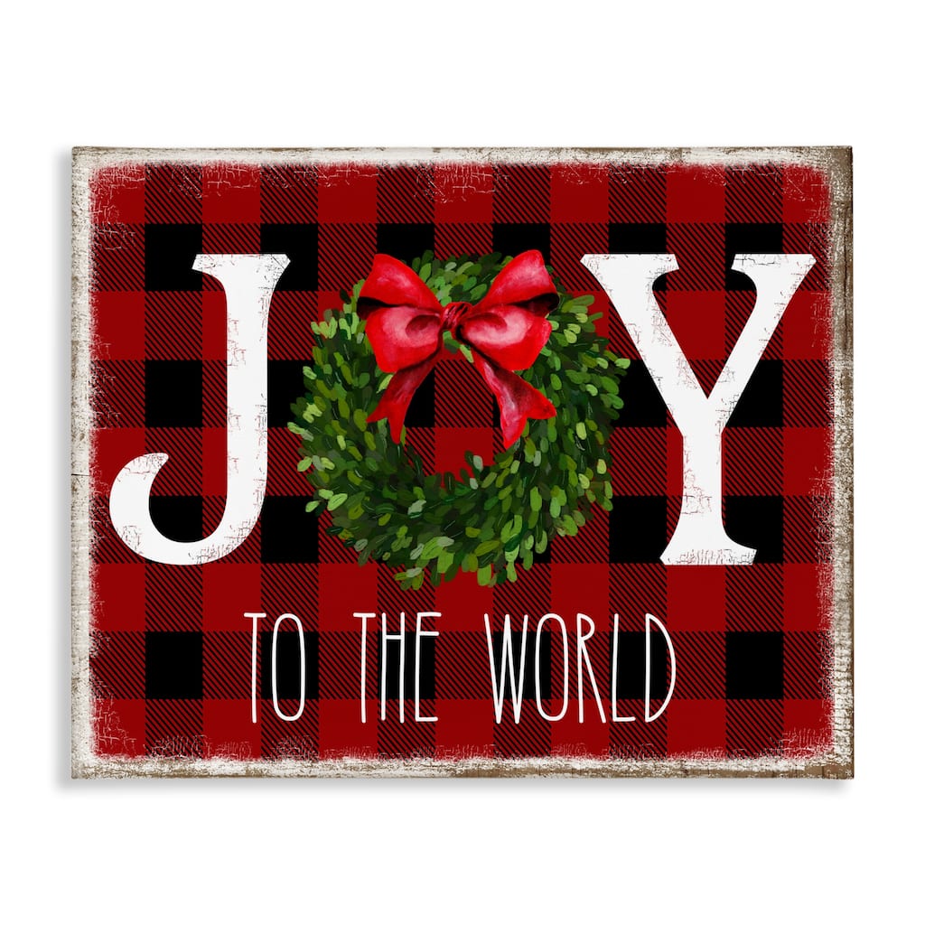 Stupell Joy To World Christmas Charm Buffalo Plaid Canvas Wall Art - Multi-Color