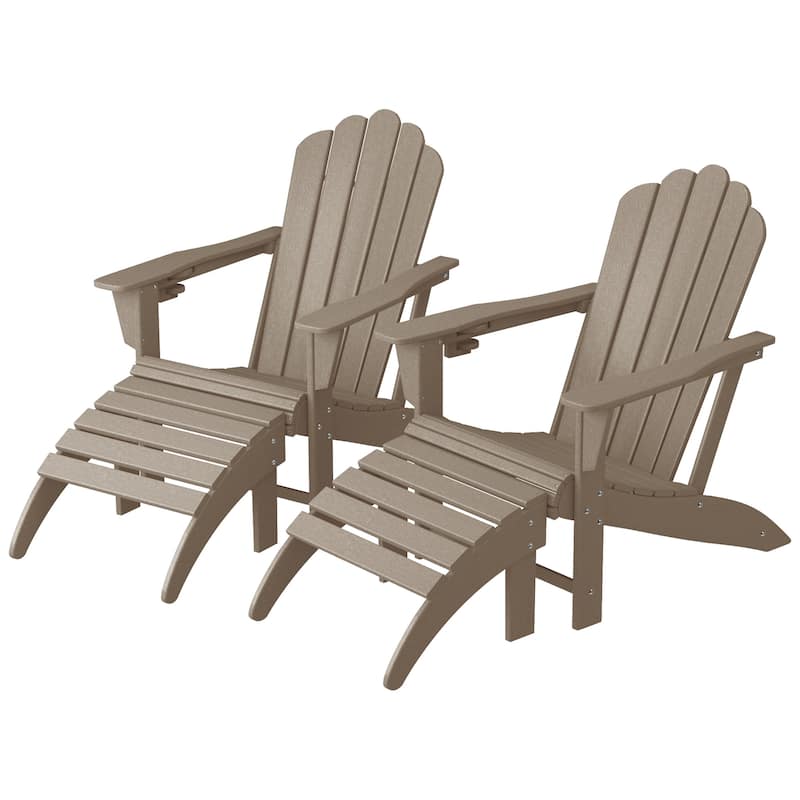 Aderson Outdoor Poly Adirondack Chair with Ottoman 4-Piece Set - Weathered Wood