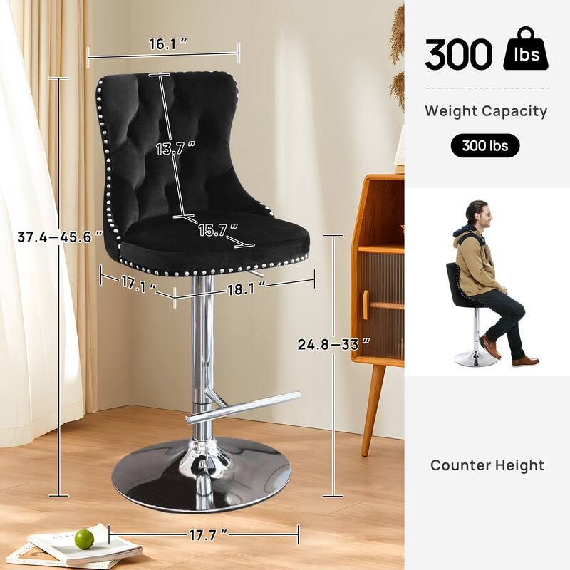 Swivel Foam Barstools Adjusatble Seat Set of 2