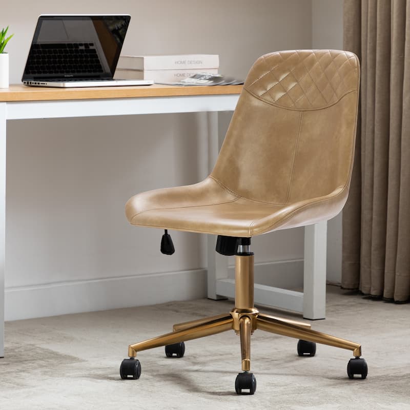 Curved Faux Leather Task Chair Air Lift Office Chair - Camel-Gold