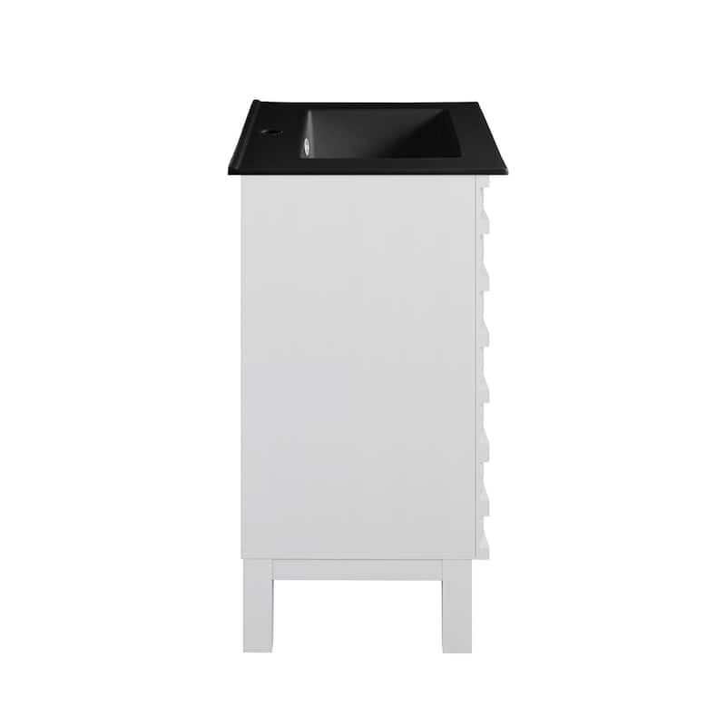 Cascade 24 In. White Oak Bathroom Vanity With Black Ceramic Sink Top