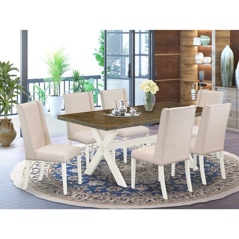 Contemporary 7-Piece Kitchen Dinette Set - Rectangular Table & 6 Parsons Chairs - 72