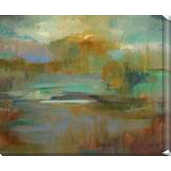 Teal Green And Brown Abstract Painting Canvas Rectangular Wall Art Decor 18 X 14 N A