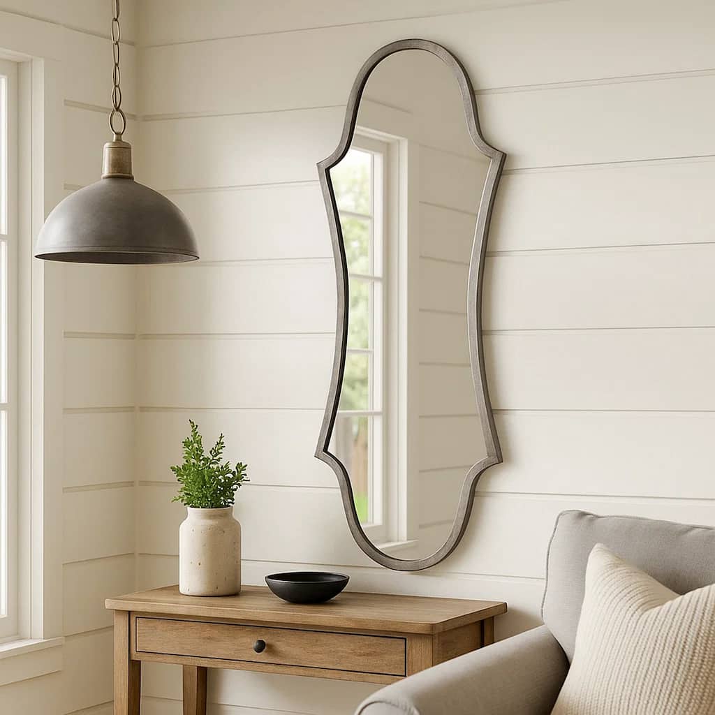 Mirror with Arched Design and Metal Frame, Antique Silver