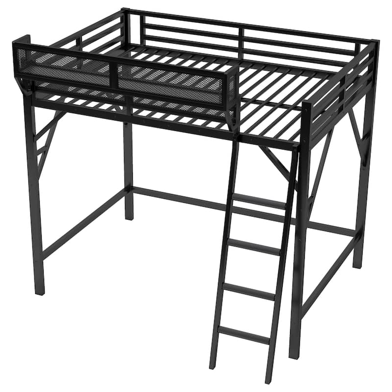 Metal Loft Bed Frame with Storage Shelves for Upper, Loft Bed with Ladder, High Loft Bed for Kids Teens