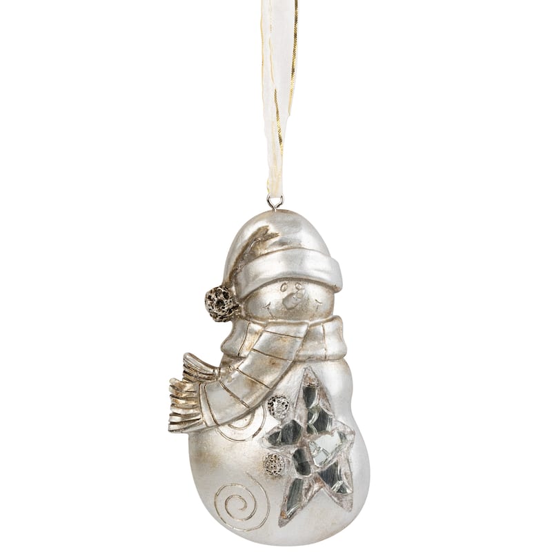 Mosaic Style Snowman Christmas Ornament - 4" - Silver