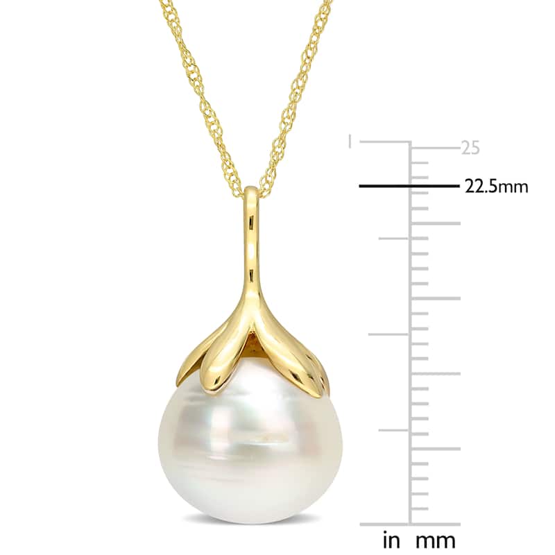 Miadora White South Sea Cultured Pearl Pendant in 14k Yellow Gold (10-11mm)